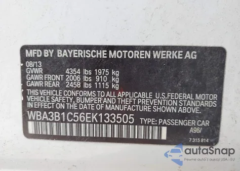 2014 BMW 320I z USA, uszkodzony, nr VIN WBA3B1C56EK133505